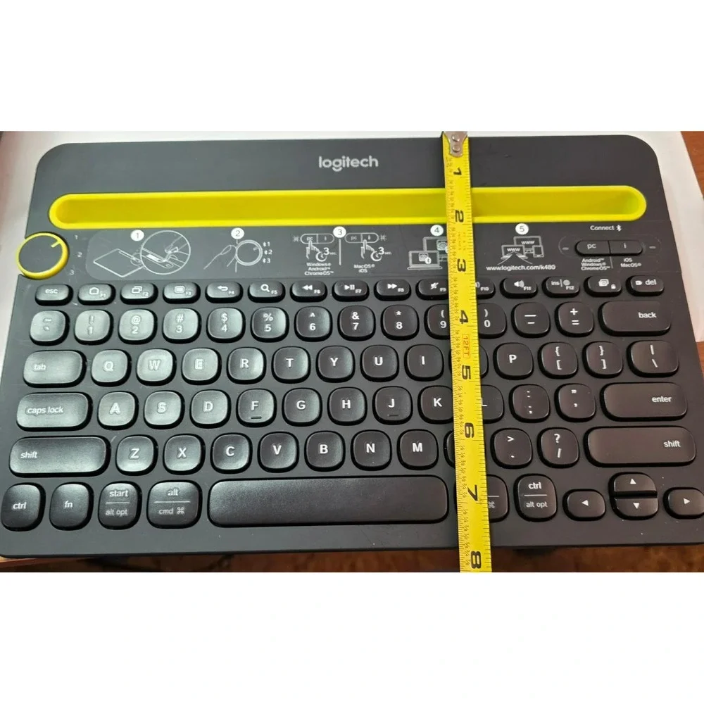 Logitech K480 Bluetooth Multi-Device Keyboard Black Lime Green Tablet Phone Slot